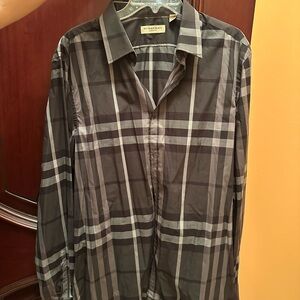 Burberry Men's Charcoal and Gray Check Shirt